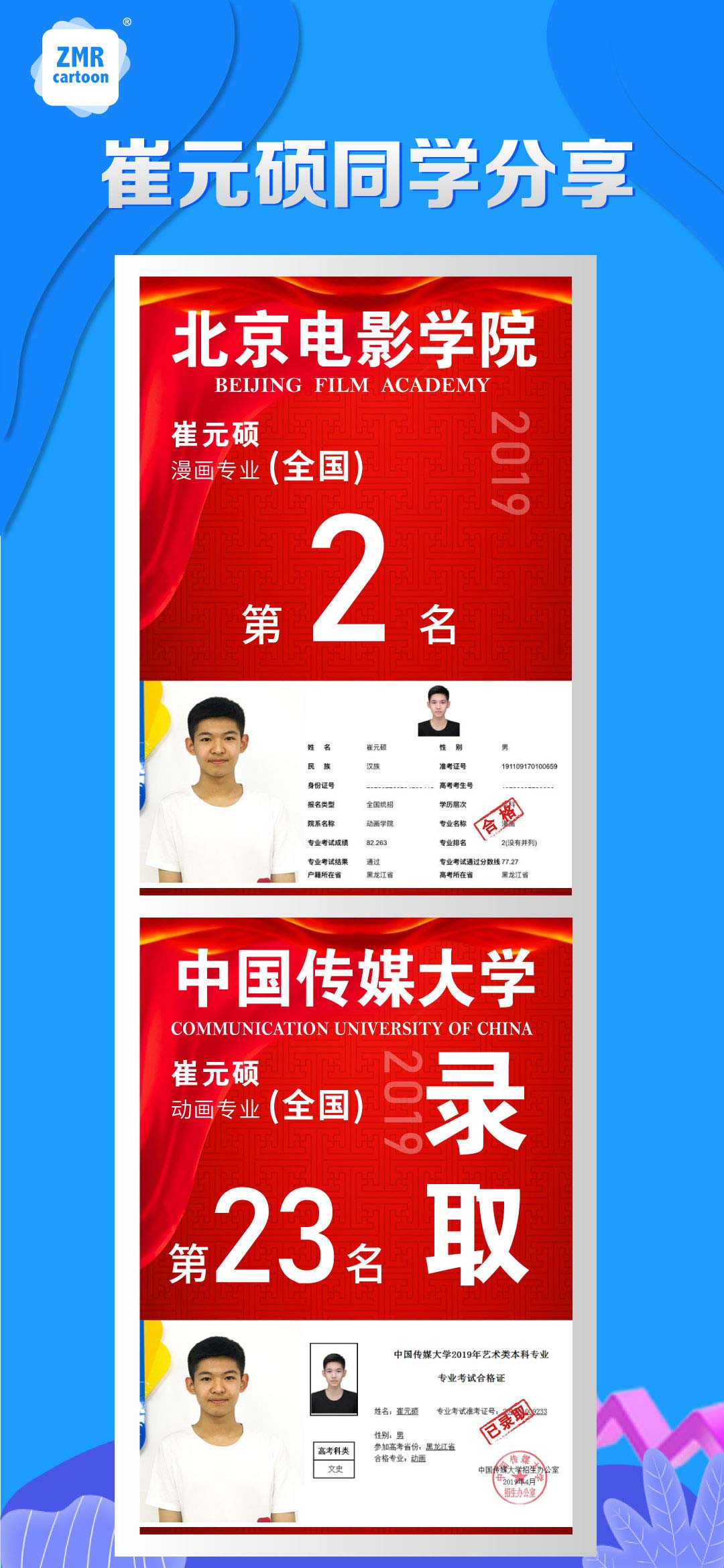 2019年中國傳媒大學錄取——崔元碩分享!同年獲得北京電影學院第2名。